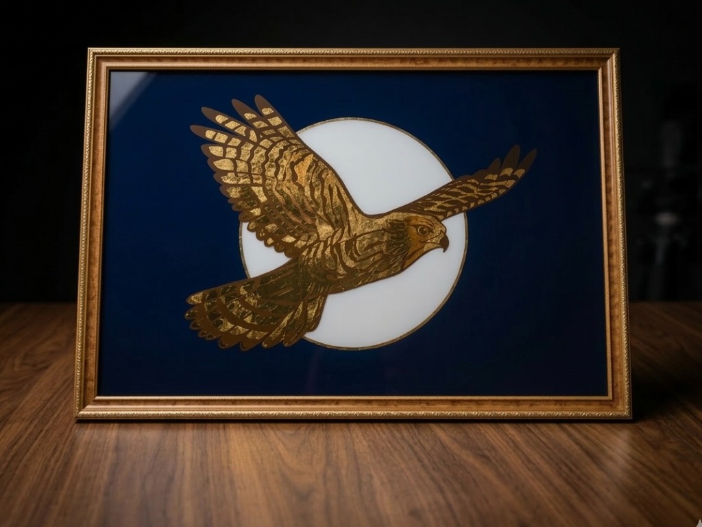 ビヰドロ絵 制作例 - 飛翔する鷹