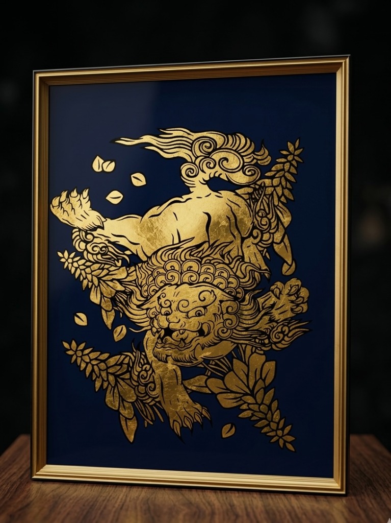 ビヰドロ絵 制作例 - 獅子